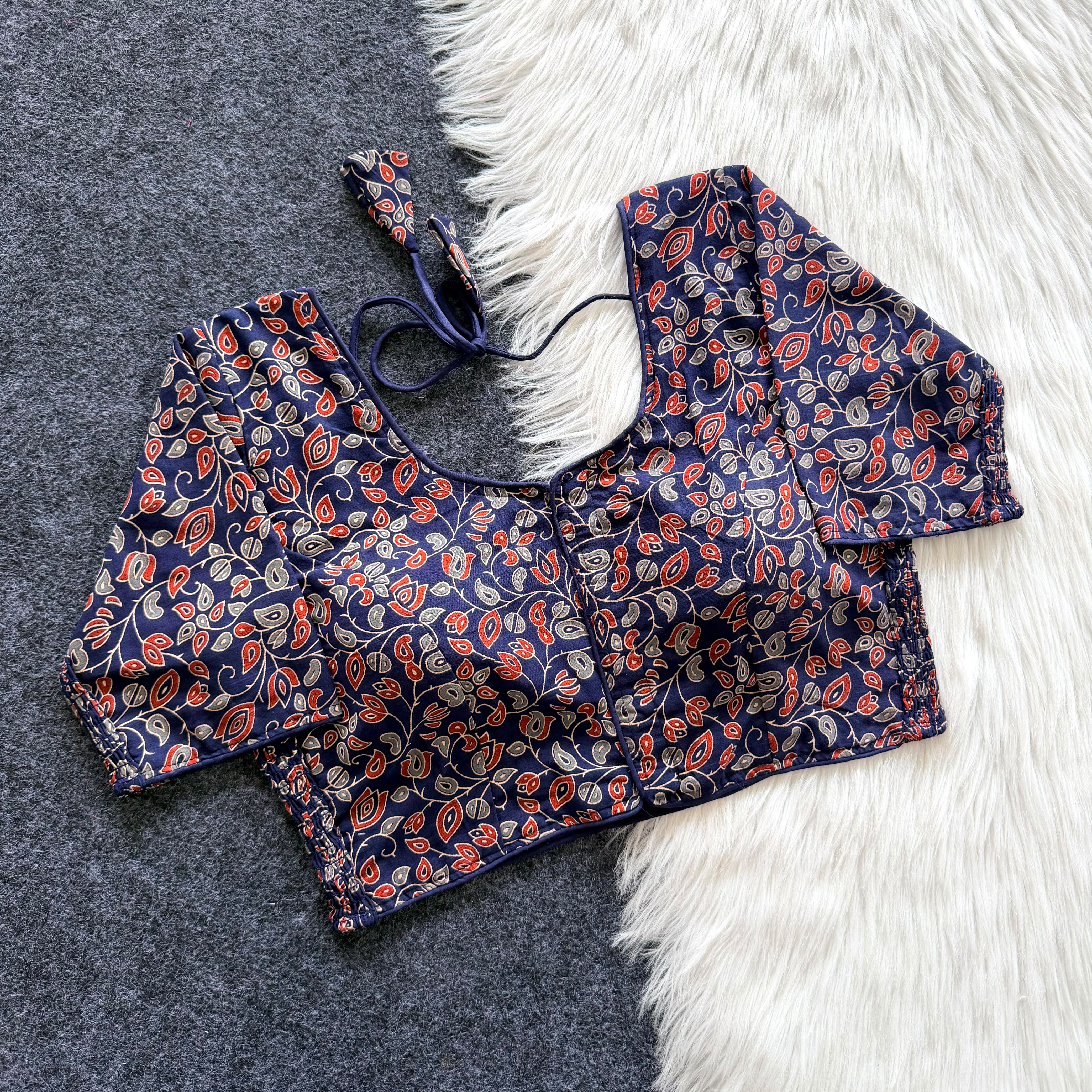 Pure Cotton Hand Block Print Side-Elastic Blouse